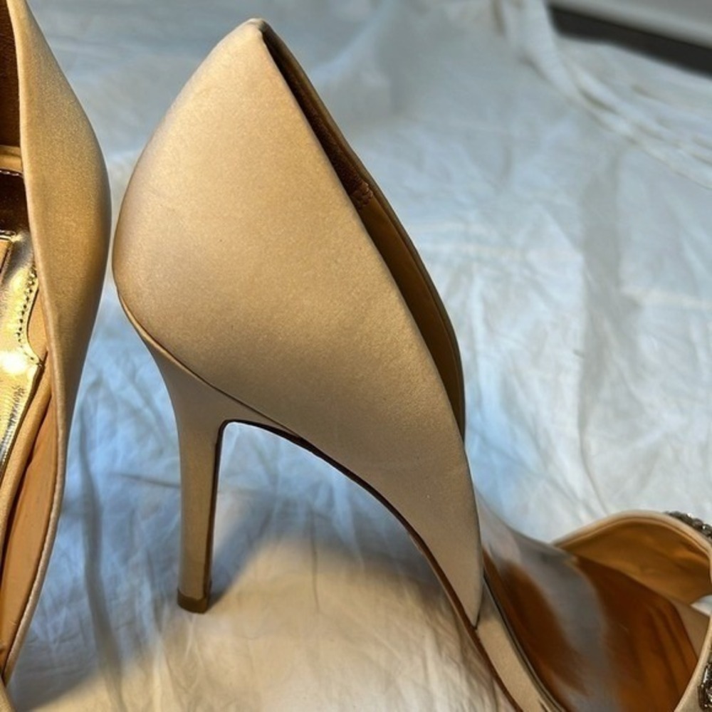 Badgley Mischka Rhinestone Silk Peeptoe Shoes Heels Open Toe Summer Blush 8.5 - Picture 6 of 16